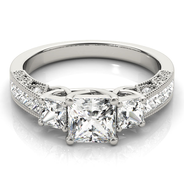 1 1/4 ct tw Three Stone Princess Engagement Ring F Color VS Clarity Diamonds GIA Center