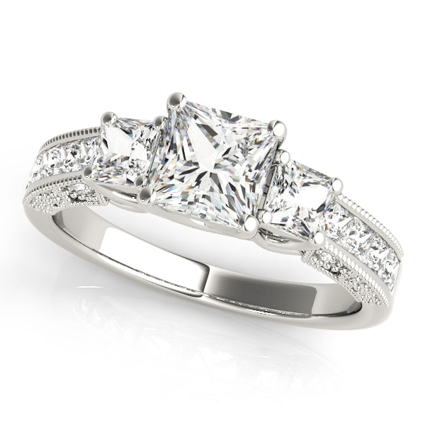 1 1/4 ct tw Three Stone Princess Engagement Ring F Color VS Clarity Diamonds GIA Center