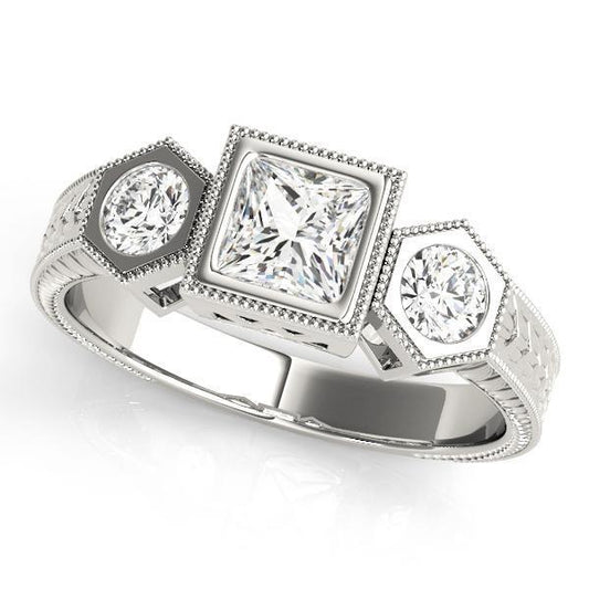 1 1/5 ct tw Three Stone Princess Engagement Ring F Color VS Clarity Diamonds GIA Center