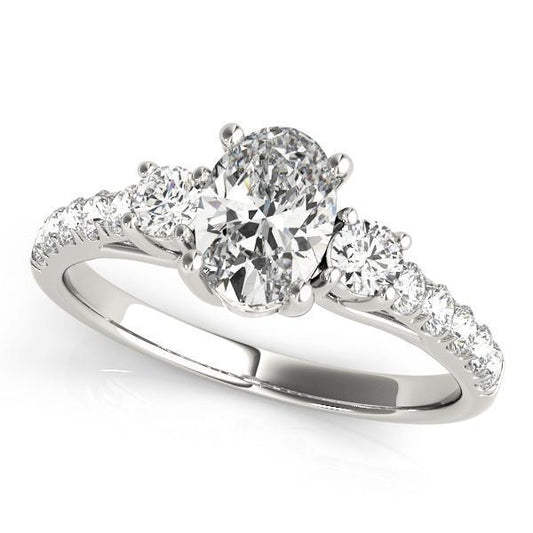 1 1/3 ct tw Three Stone Oval Cut Engagement Ring F Color VS Clarity Diamonds GIA Center