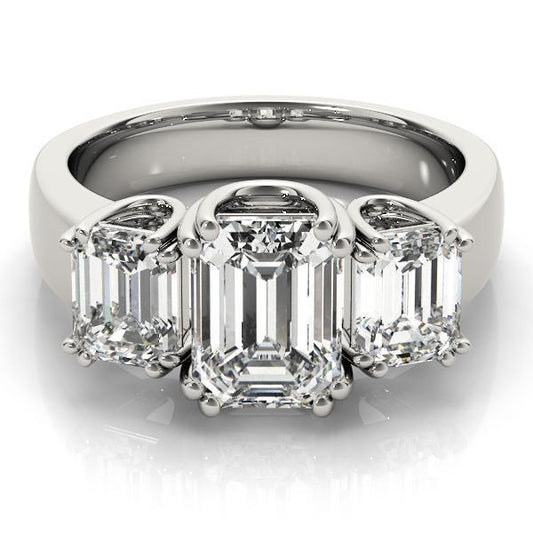 1 1/5 ct tw Three Stone  Emerald Engagement Ring F Color VS Clarity Diamonds GIA Center