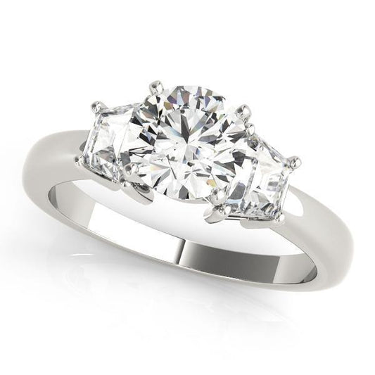 3/4 ct tw Three Stone Traps & HalfMoon Engagement Ring F Color VS Clarity Diamonds GIA Center