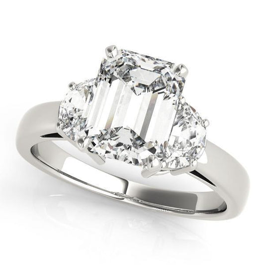 1 ct tw Three Stone Traps & HalfMoon Engagement Ring F Color VS Clarity Diamonds GIA Center