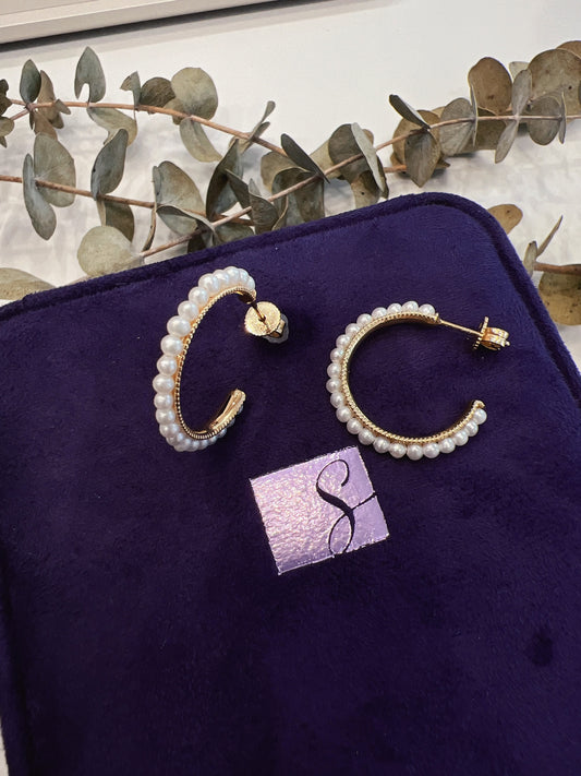 14K Fresh Water Pearl Hoop Earrings